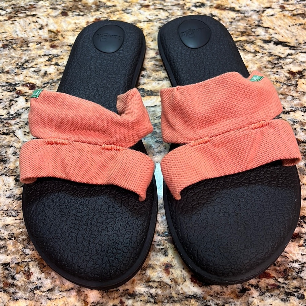 Sanuk Yoga Mat Capri Slide Sandals Flip Flops Orange Size 10